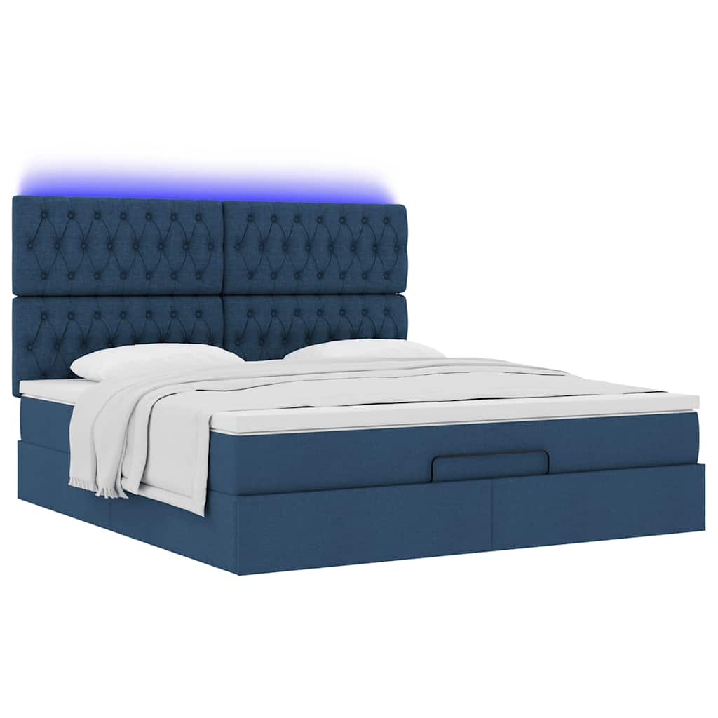 Cadre de lit ottoman avec matelas bleu 180x200 cm tissu