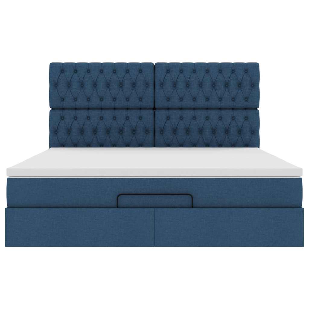 Cadre de lit ottoman avec matelas bleu 180x200 cm tissu