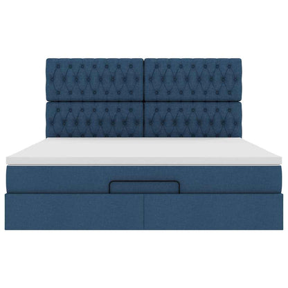 Cadre de lit ottoman avec matelas bleu 180x200 cm tissu