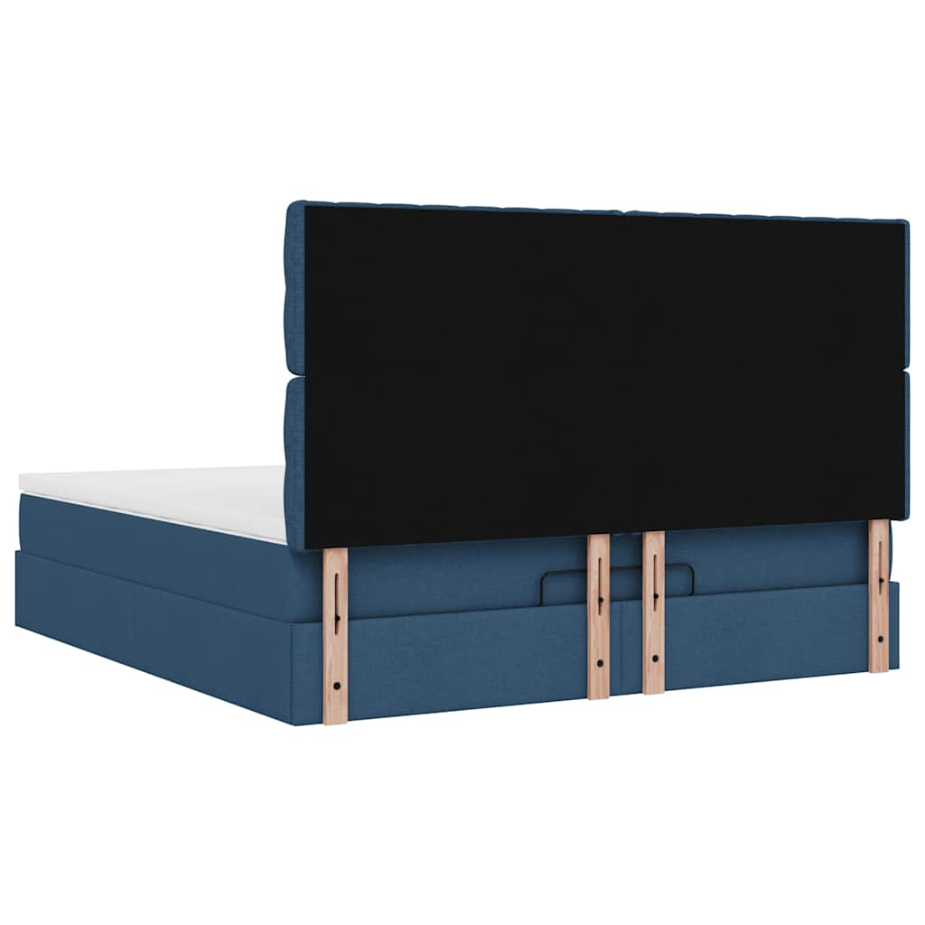 Cadre de lit ottoman avec matelas bleu 180x200 cm tissu