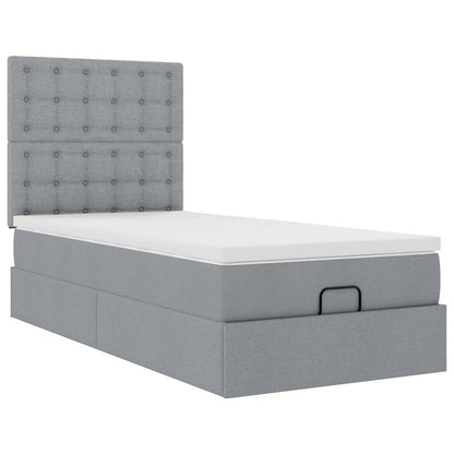 Cadre de lit ottoman avec matelas gris clair 80x200 cm tissu