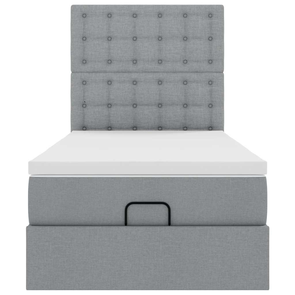 Cadre de lit ottoman avec matelas gris clair 80x200 cm tissu