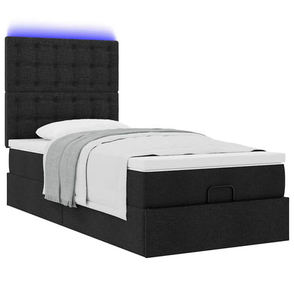 Cadre de lit ottoman avec matelas noir 80x200 cm tissu