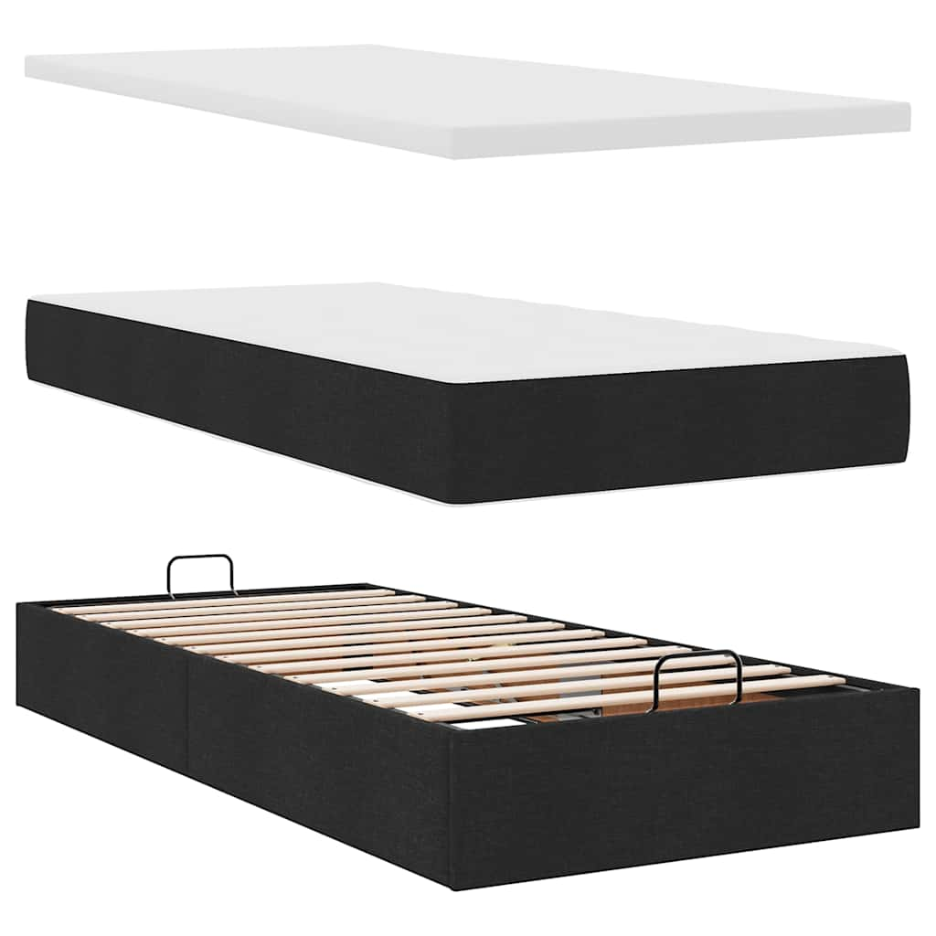 Cadre de lit ottoman avec matelas noir 80x200 cm tissu