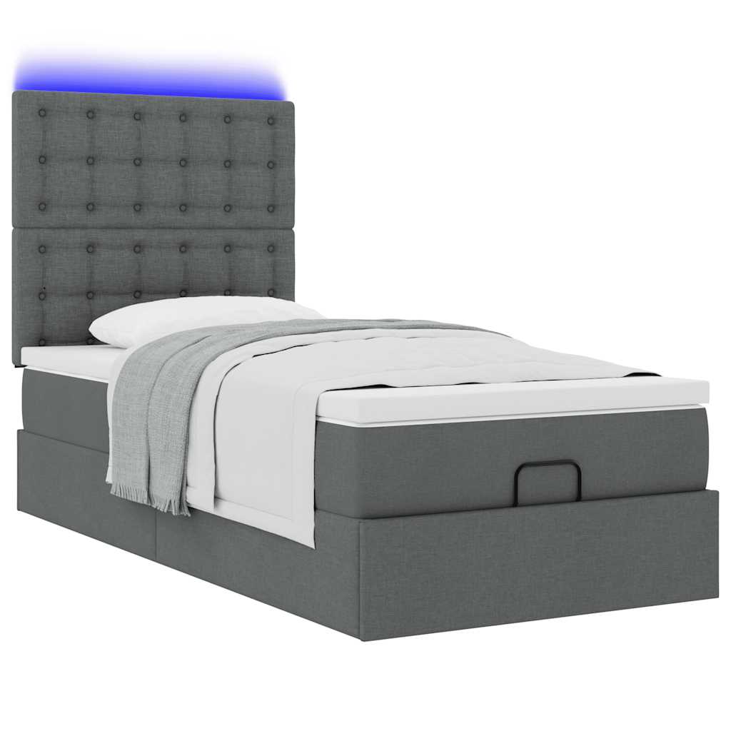 Cadre de lit ottoman avec matelas gris foncé 90x200 cm tissu