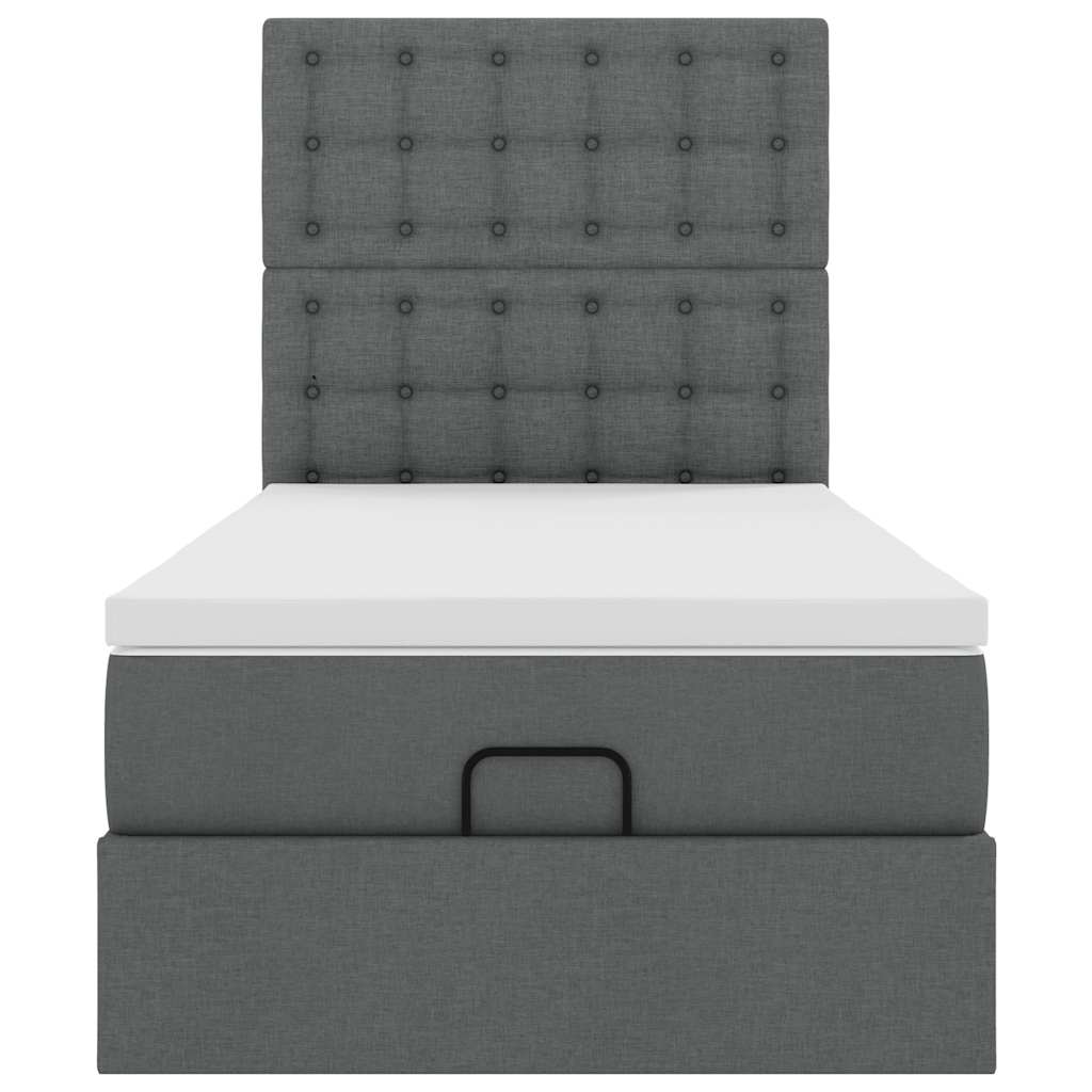 Cadre de lit ottoman avec matelas gris foncé 90x200 cm tissu