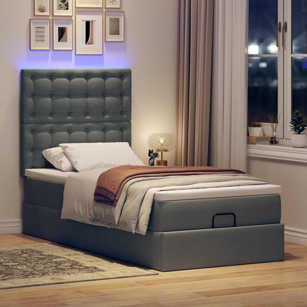 Cadre de lit ottoman avec matelas gris foncé 90x200 cm tissu