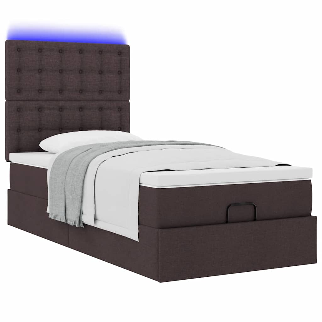 Cadre de lit ottoman avec matelas marron foncé 90x200 cm tissu