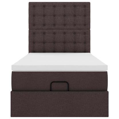 Cadre de lit ottoman avec matelas marron foncé 90x200 cm tissu