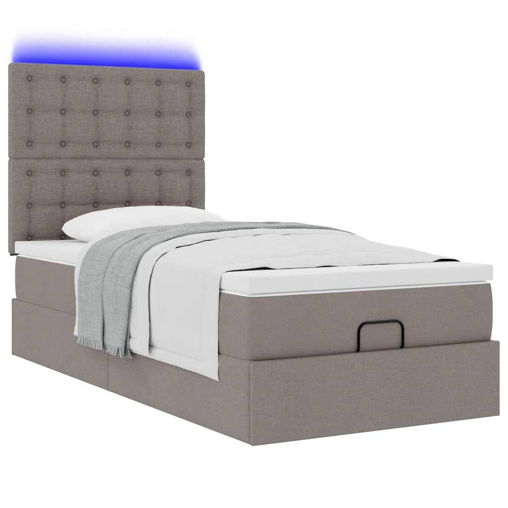 Cadre de lit ottoman avec matelas taupe 90x200 cm tissu