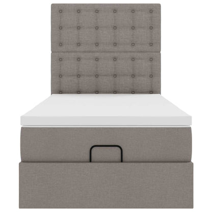 Cadre de lit ottoman avec matelas taupe 90x200 cm tissu