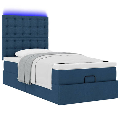 Lit ottoman avec matelas et LED Bleu 90x200 cm Tissu