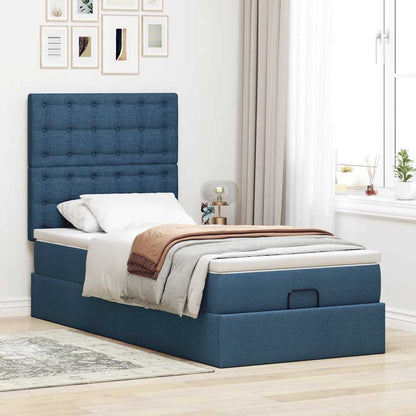 Lit ottoman avec matelas et LED Bleu 90x200 cm Tissu