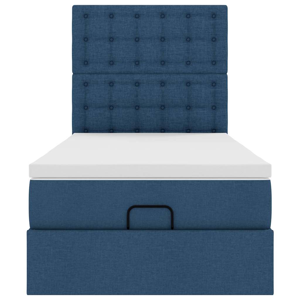 Lit ottoman avec matelas et LED Bleu 90x200 cm Tissu