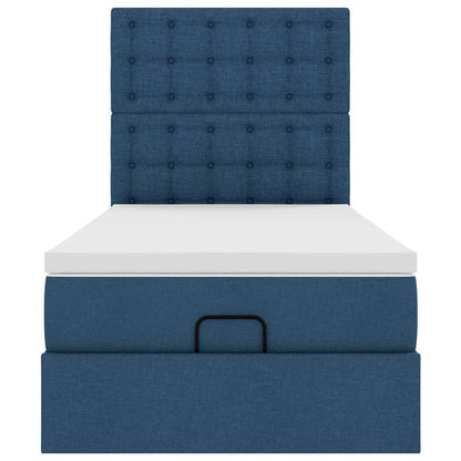 Lit ottoman avec matelas et LED Bleu 90x200 cm Tissu