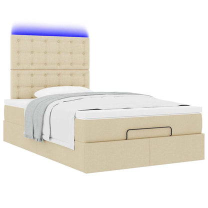 Cadre de lit ottoman avec matelas crème 120x190 cm tissu