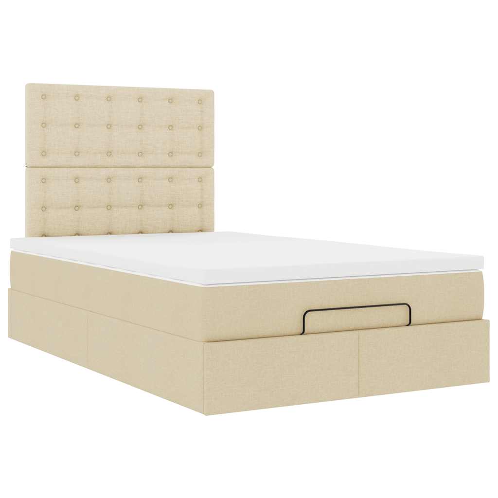 Cadre de lit ottoman avec matelas crème 120x190 cm tissu