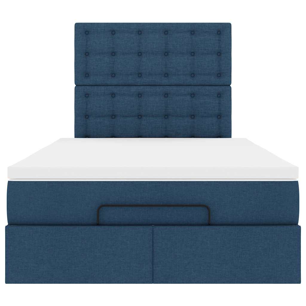 Cadre de lit ottoman avec matelas bleu 120x190 cm tissu