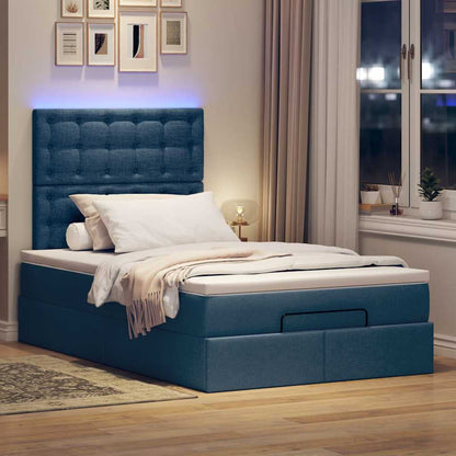 Cadre de lit ottoman avec matelas bleu 120x190 cm tissu