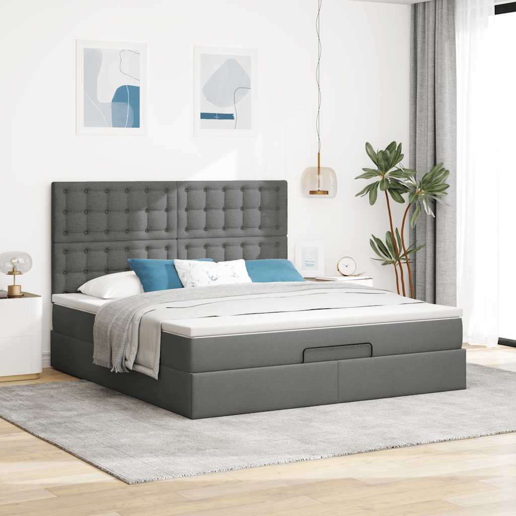 Cadre de lit ottoman avec matelas gris foncé 180x200 cm tissu