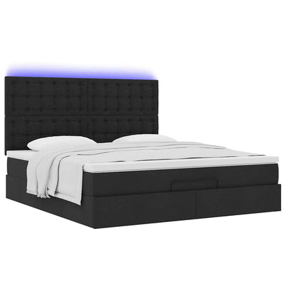 Cadre de lit ottoman avec matelas noir 180x200 cm tissu