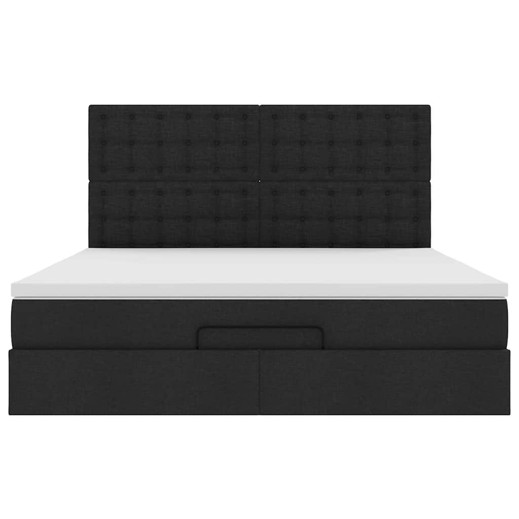 Cadre de lit ottoman avec matelas noir 180x200 cm tissu