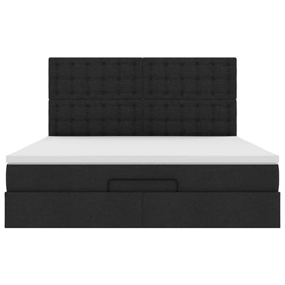 Cadre de lit ottoman avec matelas noir 180x200 cm tissu