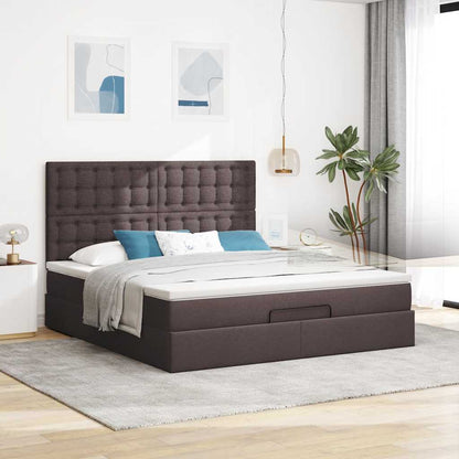 Cadre de lit ottoman avec matelas marron foncé 180x200 cm tissu