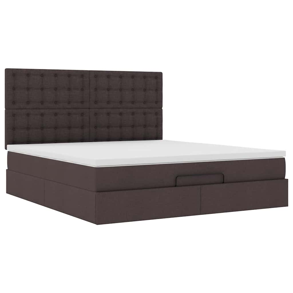 Cadre de lit ottoman avec matelas marron foncé 180x200 cm tissu