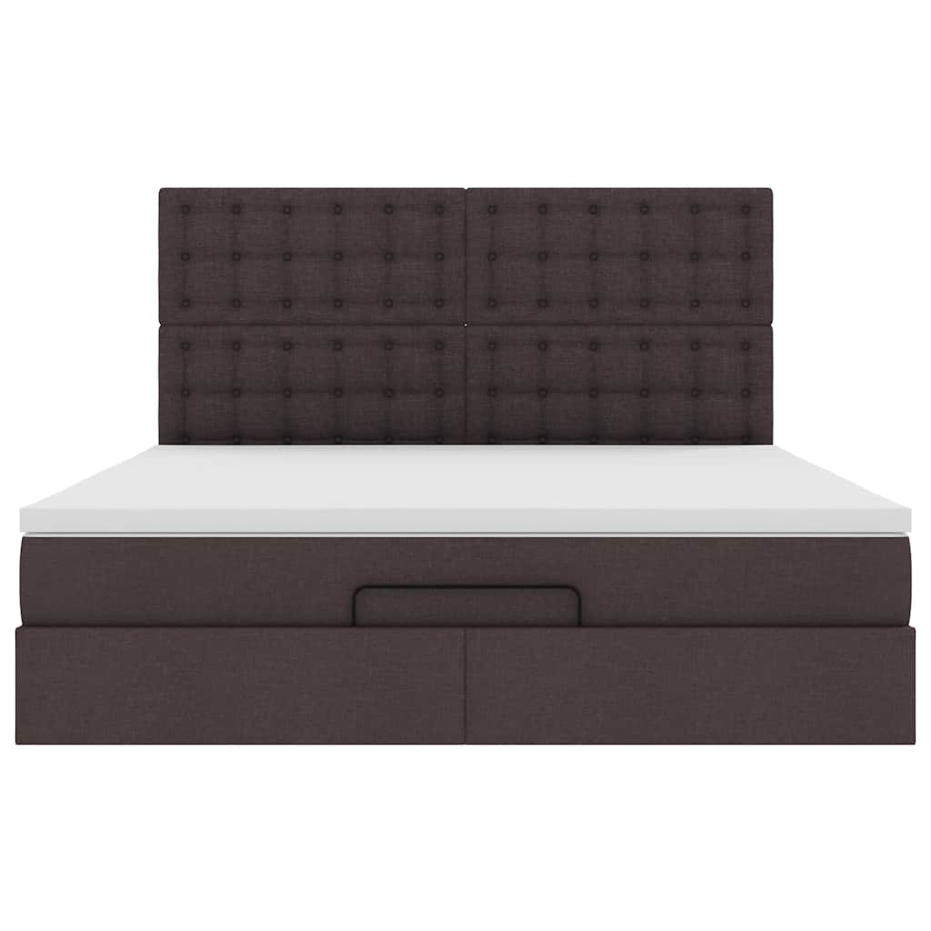 Cadre de lit ottoman avec matelas marron foncé 180x200 cm tissu