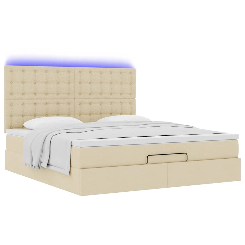 Cadre de lit ottoman avec matelas crème 180x200 cm tissu