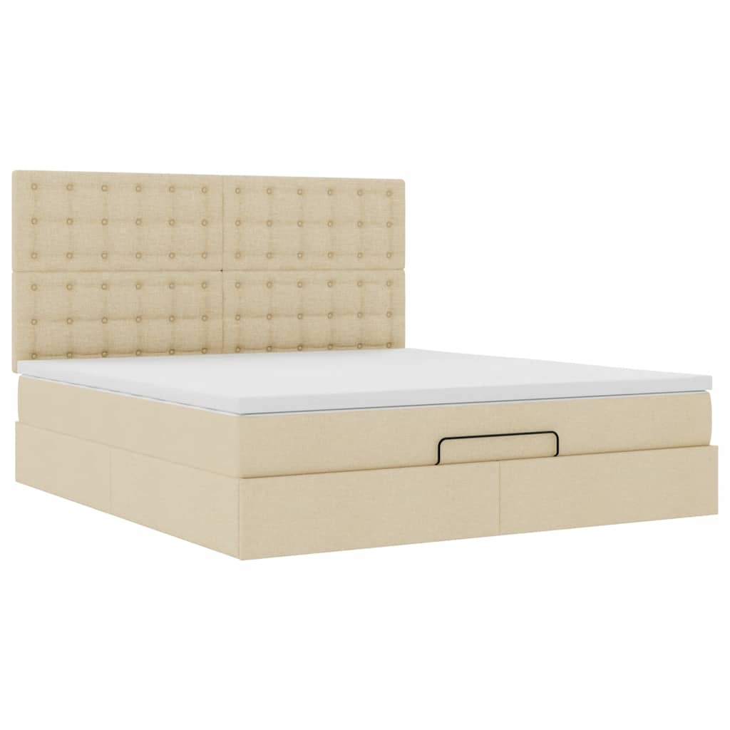 Cadre de lit ottoman avec matelas crème 180x200 cm tissu