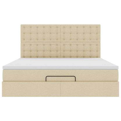 Cadre de lit ottoman avec matelas crème 180x200 cm tissu