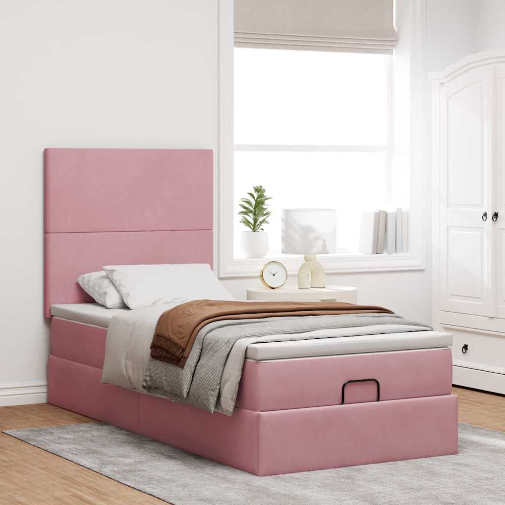 Cadre de lit ottoman avec matelas rose 80x200 cm velours