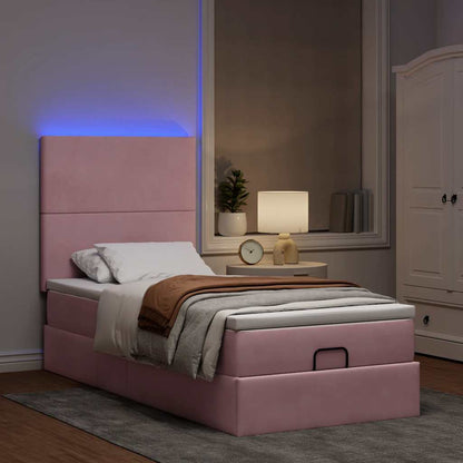 Cadre de lit ottoman avec matelas rose 80x200 cm velours