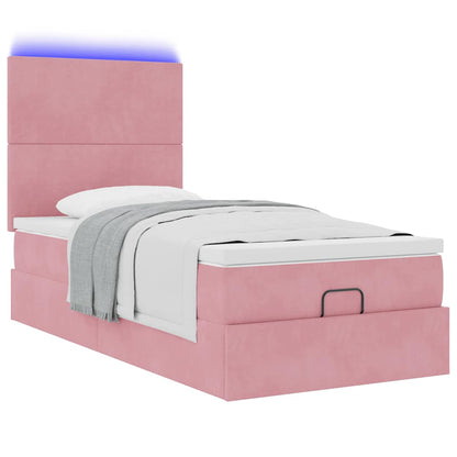 Cadre de lit ottoman avec matelas rose 80x200 cm velours