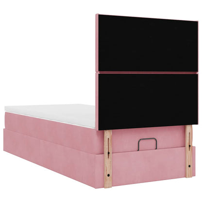 Cadre de lit ottoman avec matelas rose 80x200 cm velours