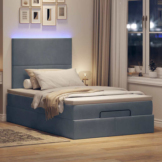 Cadre de lit ottoman avec matelas gris foncé 120x190 cm velours