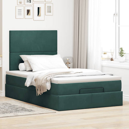 Cadre de lit ottoman avec matelas vert foncé 120x190 cm velours