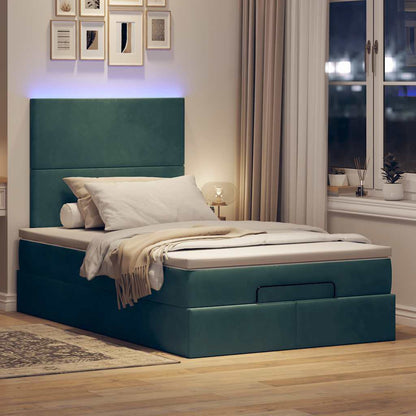 Cadre de lit ottoman avec matelas vert foncé 120x190 cm velours