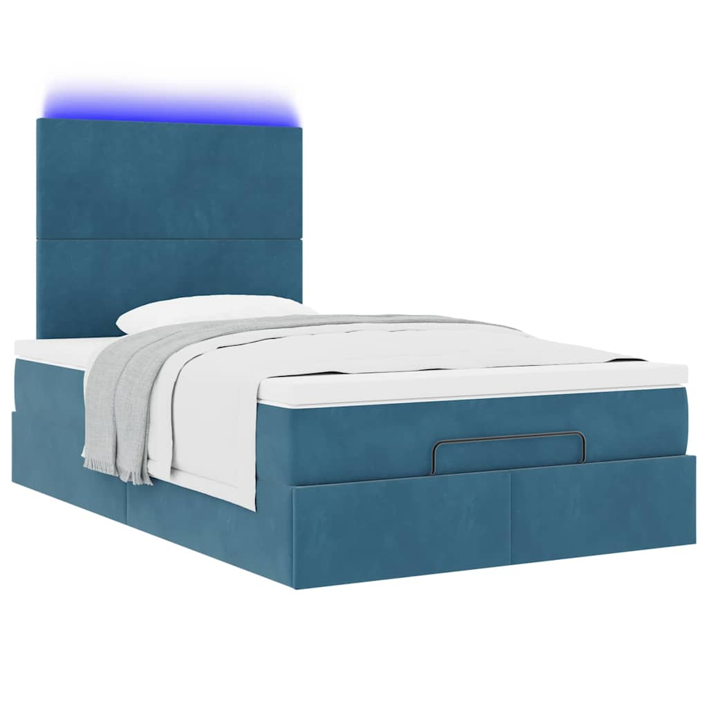 Cadre de lit ottoman avec matelas bleu foncé 120x190 cm velours