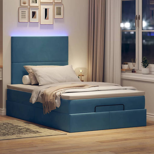 Cadre de lit ottoman avec matelas bleu foncé 120x190 cm velours