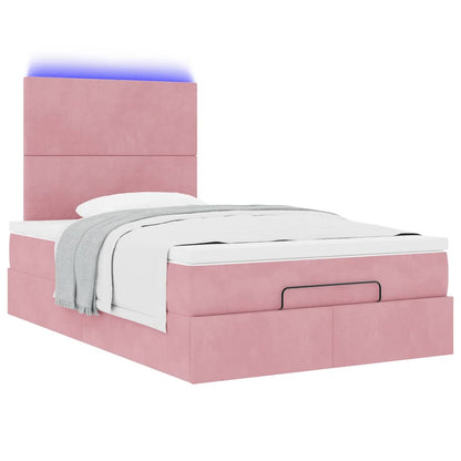 Cadre de lit ottoman avec matelas rose 120x190 cm velours