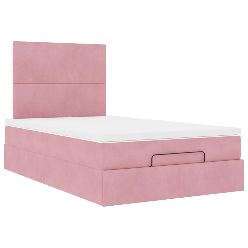 Cadre de lit ottoman avec matelas rose 120x190 cm velours