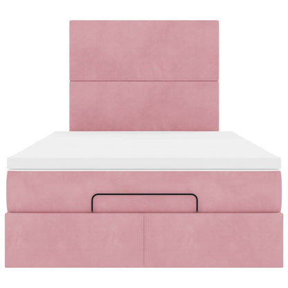 Cadre de lit ottoman avec matelas rose 120x190 cm velours