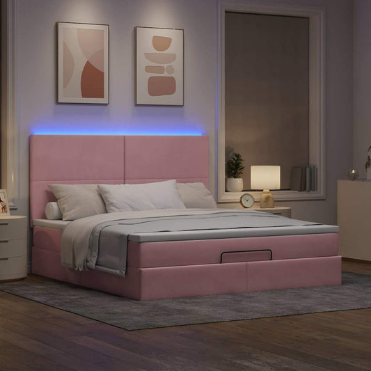 Cadre de lit ottoman avec matelas rose 180x200 cm velours