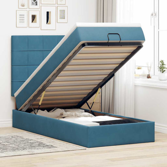 Cadre de lit ottoman avec matelas bleu foncé 80x200 cm velours