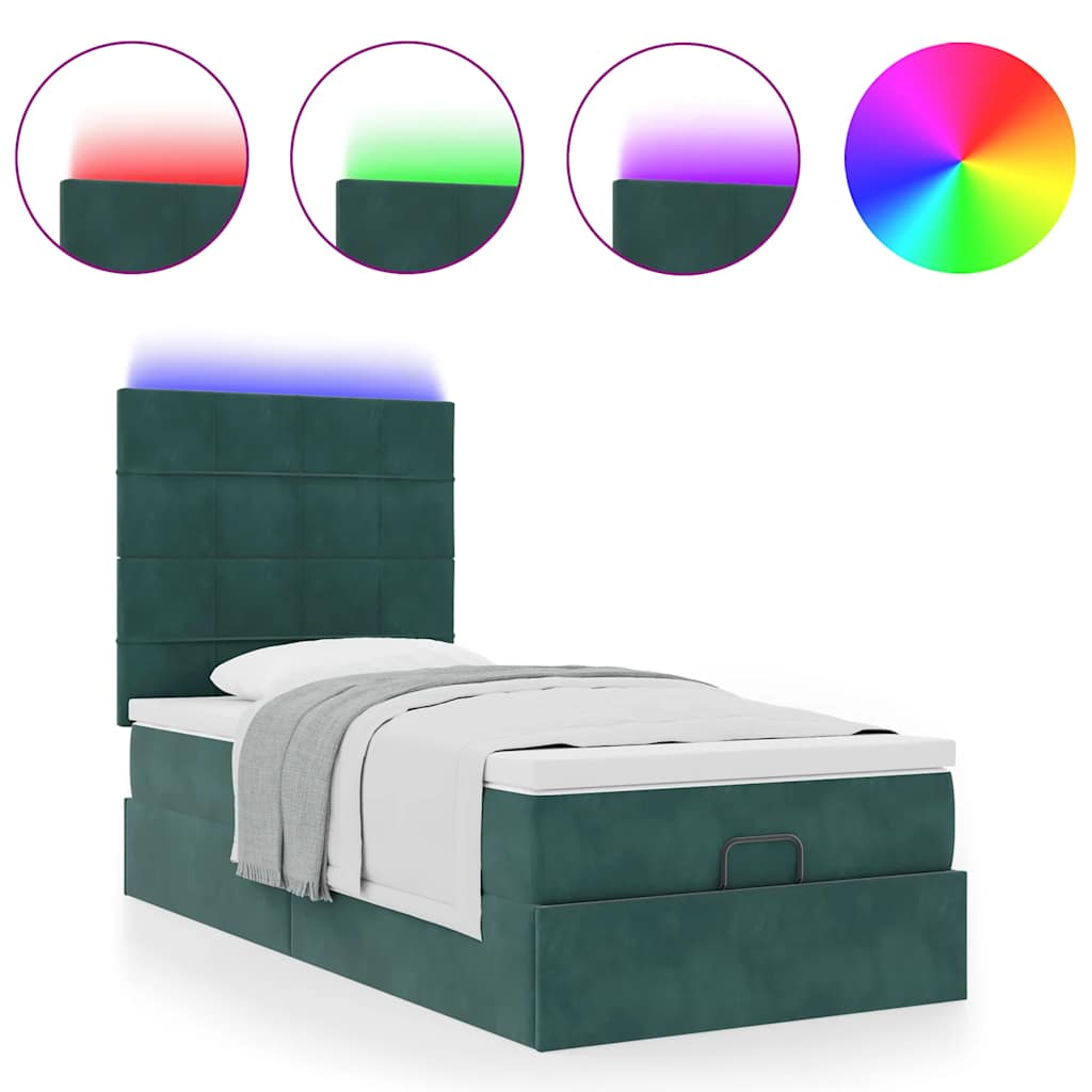 Cadre de lit ottoman avec matelas vert foncé 90x200 cm velours