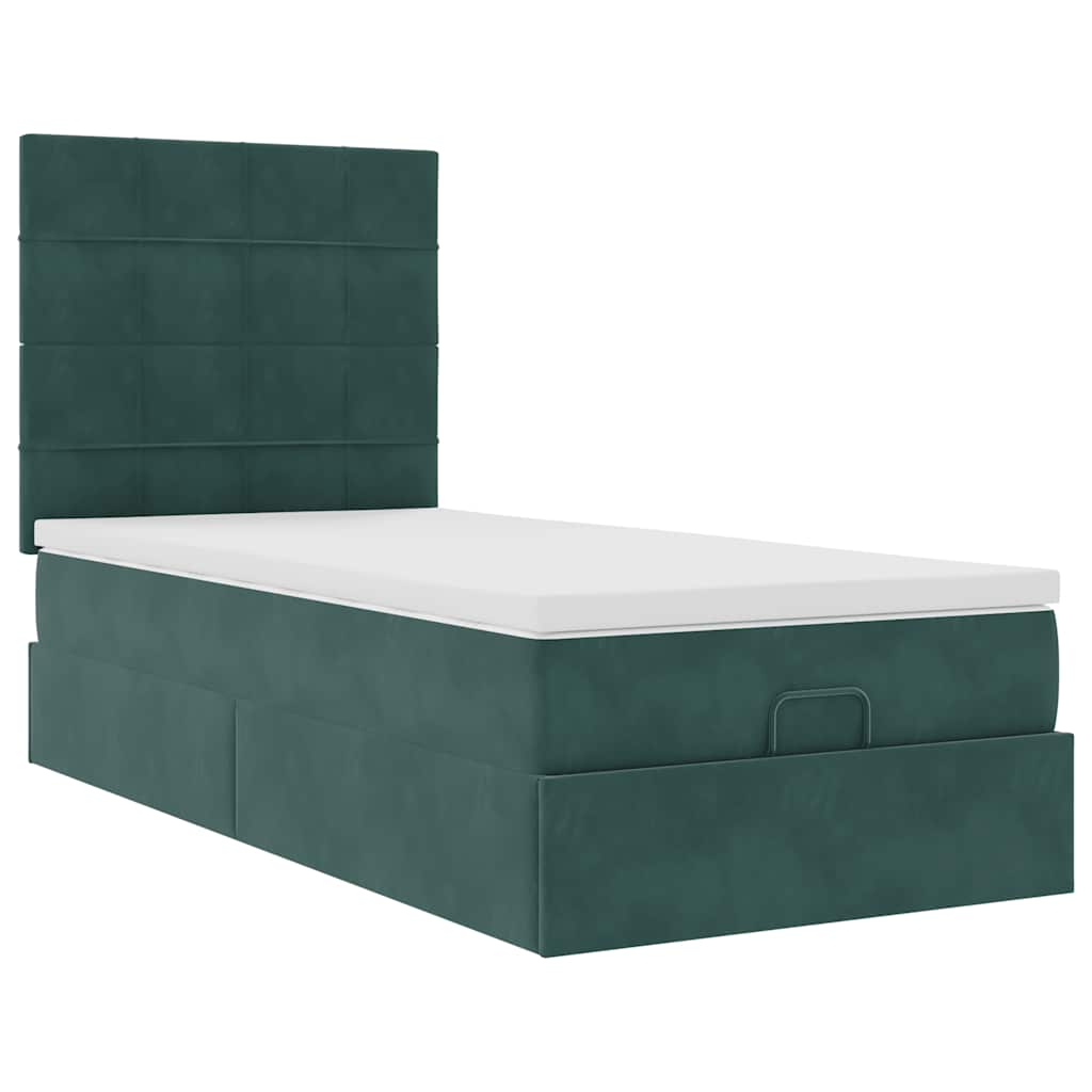 Cadre de lit ottoman avec matelas vert foncé 90x200 cm velours