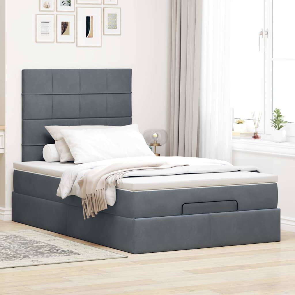 Cadre de lit ottoman avec matelas gris foncé 120x190 cm velours